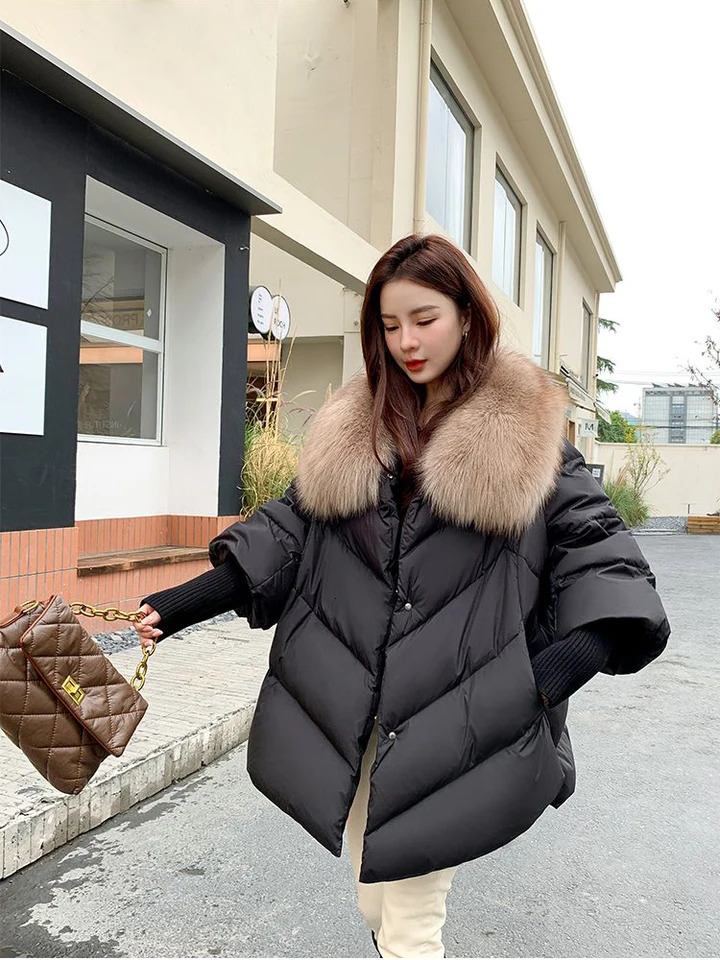 Female Loose Outerwear Fashion Down Jacket Overcoat Women Winter Coat 90 White Duck With Big Woolen Collar 251017