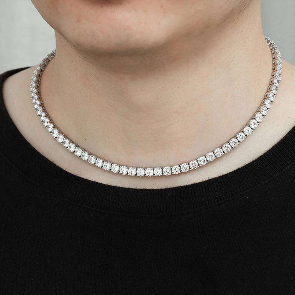 Hip Hop 3m/4m/5m Created Moissanite Gemstone Unisex Basic Tennis Chain Necklace Fine Jewelry Wholesale