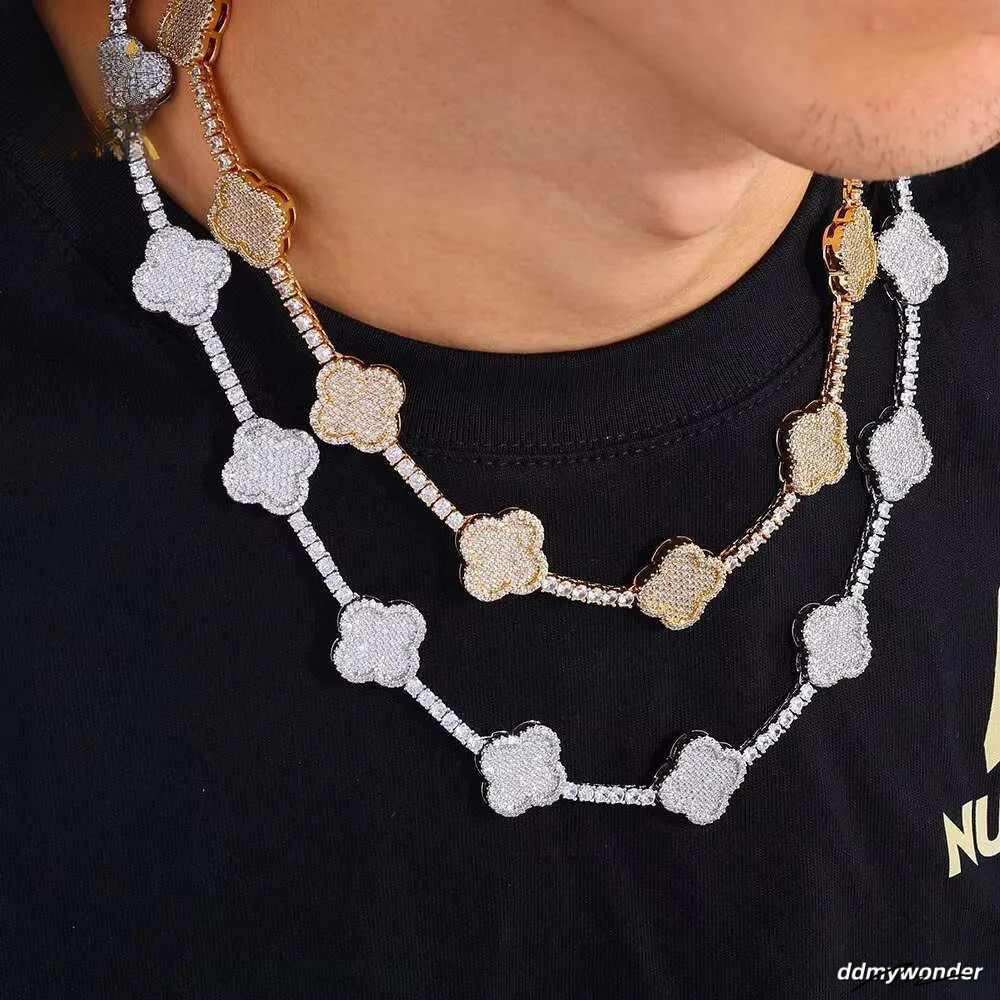 Hip Hop Fine Jewelry Four-Leaf Clover Tennis Necklace Women Gold Plated 3A Zircon Iced Out Bling Dia Chain Ddmywonder