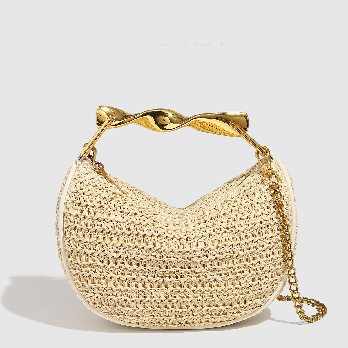 Luxury Brand Designer Bag New Style Straw Woven Dumpling Bag Chain Shoulder Crossbody Bag Woven Handbag Small Style Metallic Handbag