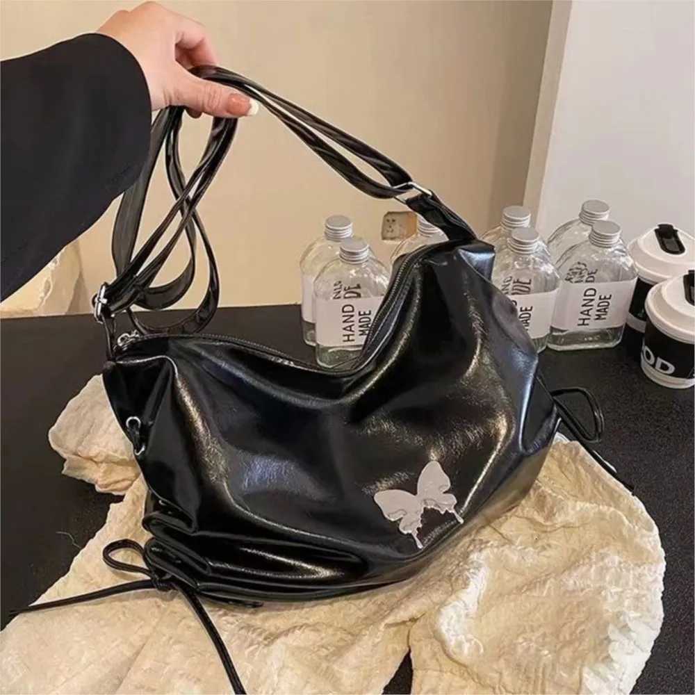 JIAERDI Hot Girls Black Shoulder Bags Women Sweet Cool Leather Bow Butterfly Chic Y2k Handbag Female Vintage Messenger Bag Purse Z251018