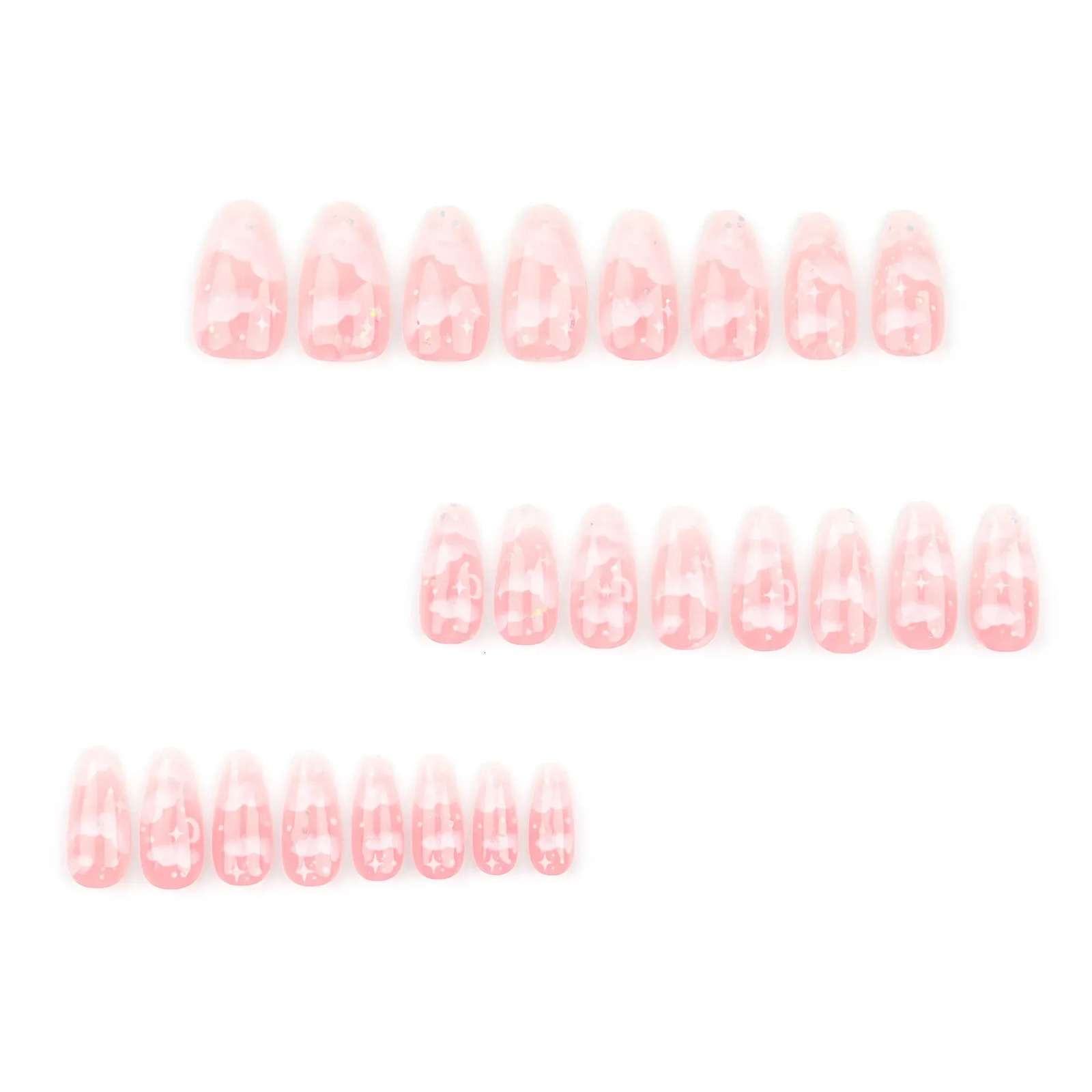 24Pcs Pink Cloud Sweet Star Moon Acrylic Nails Press on Almond Wearable Full Cover False Nails Art Tips Fingernail Beauty 251015