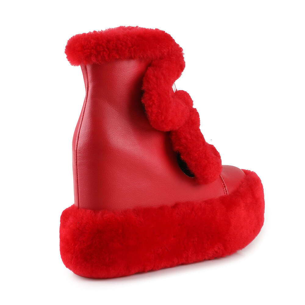 Women Cozy Faux Fur Hidden Wedges Platform Winter Ankle Boots Red