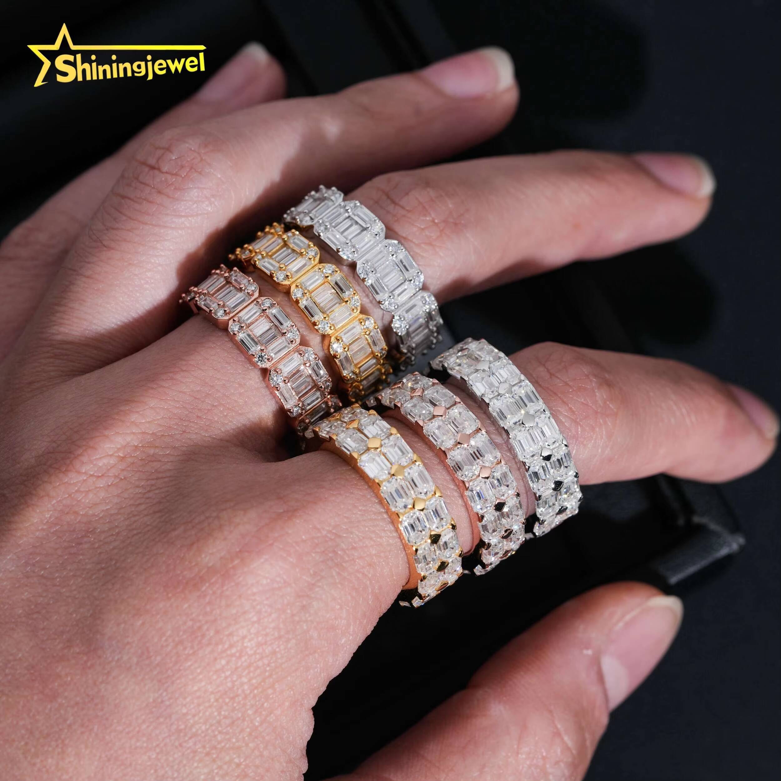 Bagette Cut Emerald Cut Infinity Ring Band Ring Real Gold Plated Ring Moissanite 925 Unisex Hip Hop Fine Jewelry