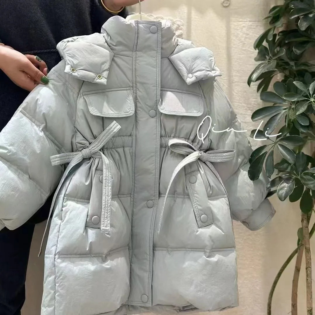 Kids Girls Solid Cotton Coat Loose Full Sleeve Hooded Thermal Padded Jacket 513Y Children Autumn Winter Warm Long Quilted Coats 251017