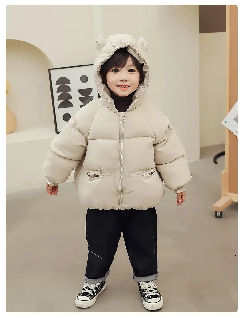 Baby Boys Girls Hooded Zipper Down Jackets Kids Casual Cottonpadded Solid Coat Childrens Autumn Winter Warm Outerwear 251017