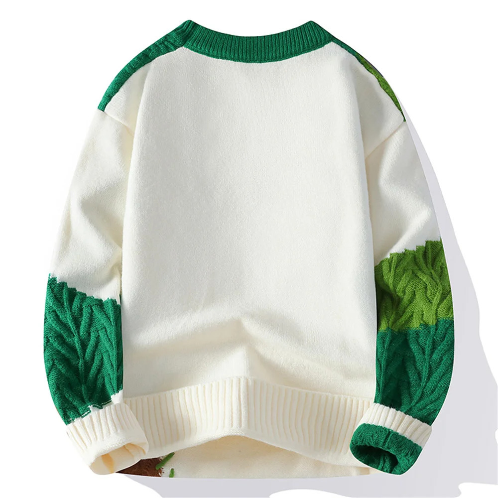 Streetwear Knitwear Mens Loose Spliced Pullovers Autumn Winter Woolen Pullover Sweaters Men Roundneck Base Layer Knitted Shirt 251015