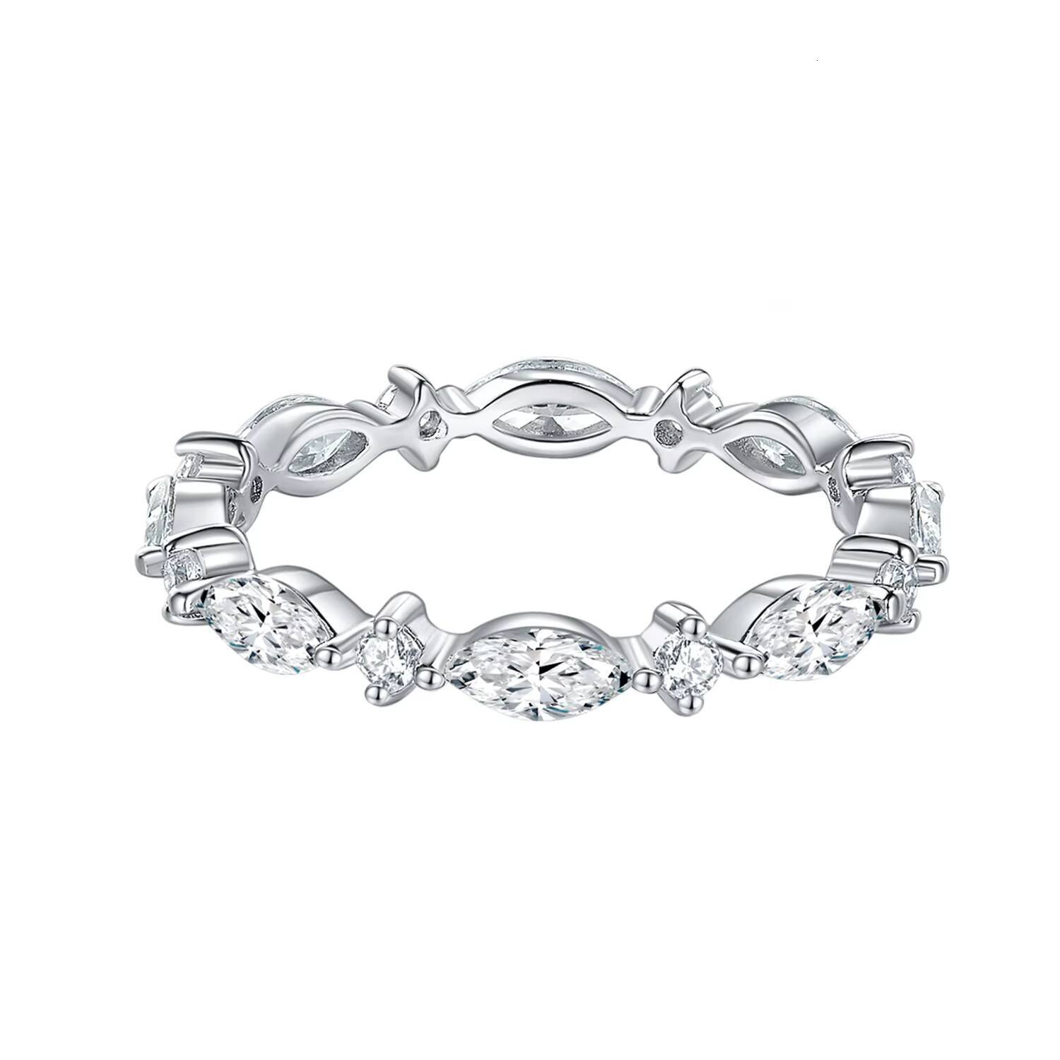 Fashion Jewelry Moissanite Diamond Marquise Round Shape Eternity Band S925 Sterling Silver Wedding Ring for Women