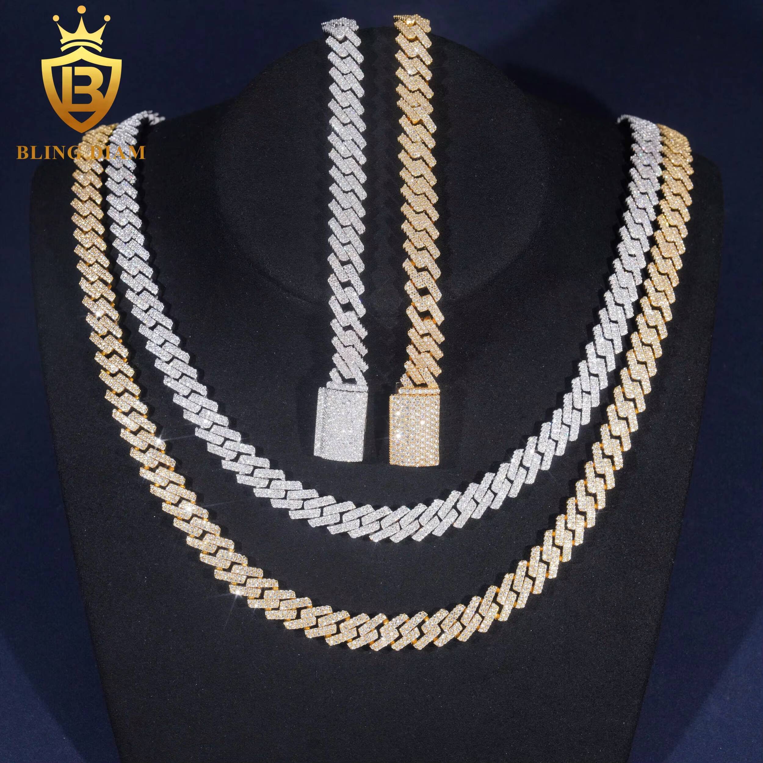 Fashion Cuban Moissanite 10mm Link Chain Pass Diamond Tester Moissanite Rose Gold Necklace 925 Sterling Silver Past Diamond Test