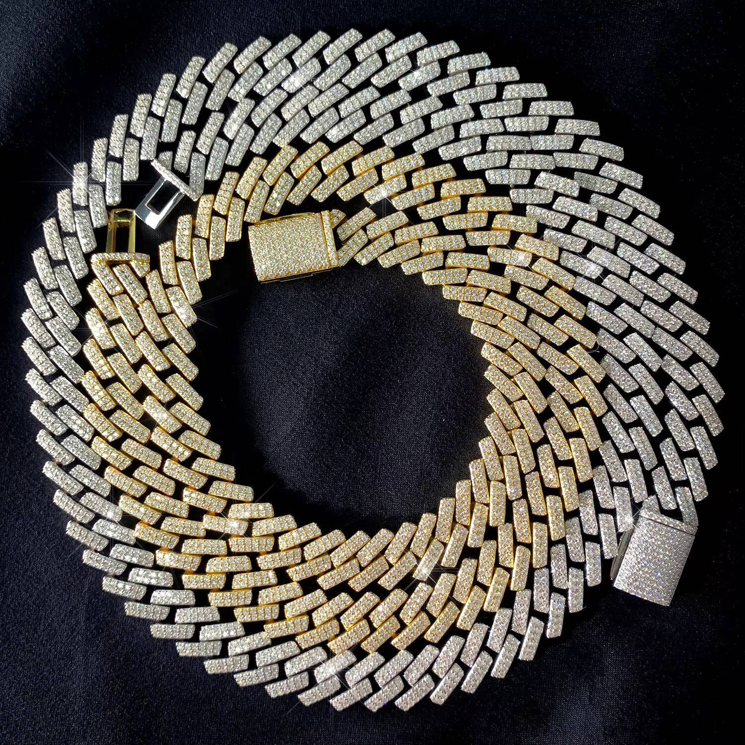 925 Sterling Silver Moissanite Jewelry Men Necklace 10mm 2 Rows Vvs Iced Out Moissanite Cuban Chains