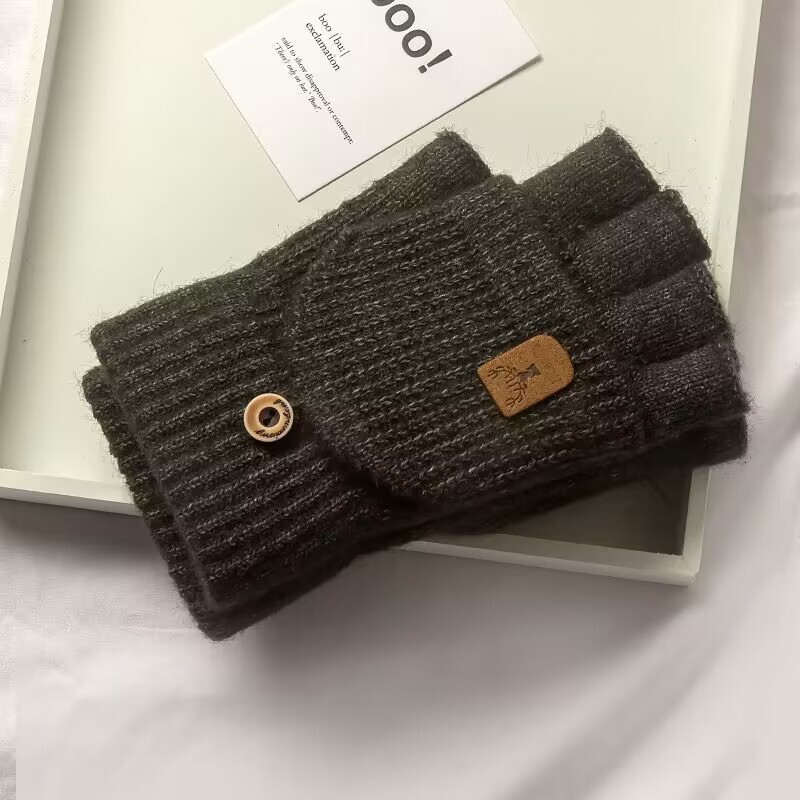 Warm Winter Knitted Gloves for Riding, Outdoor, Finger-separated, Flip Cover, Unisex, Fleece-lined, Thickened, Protective