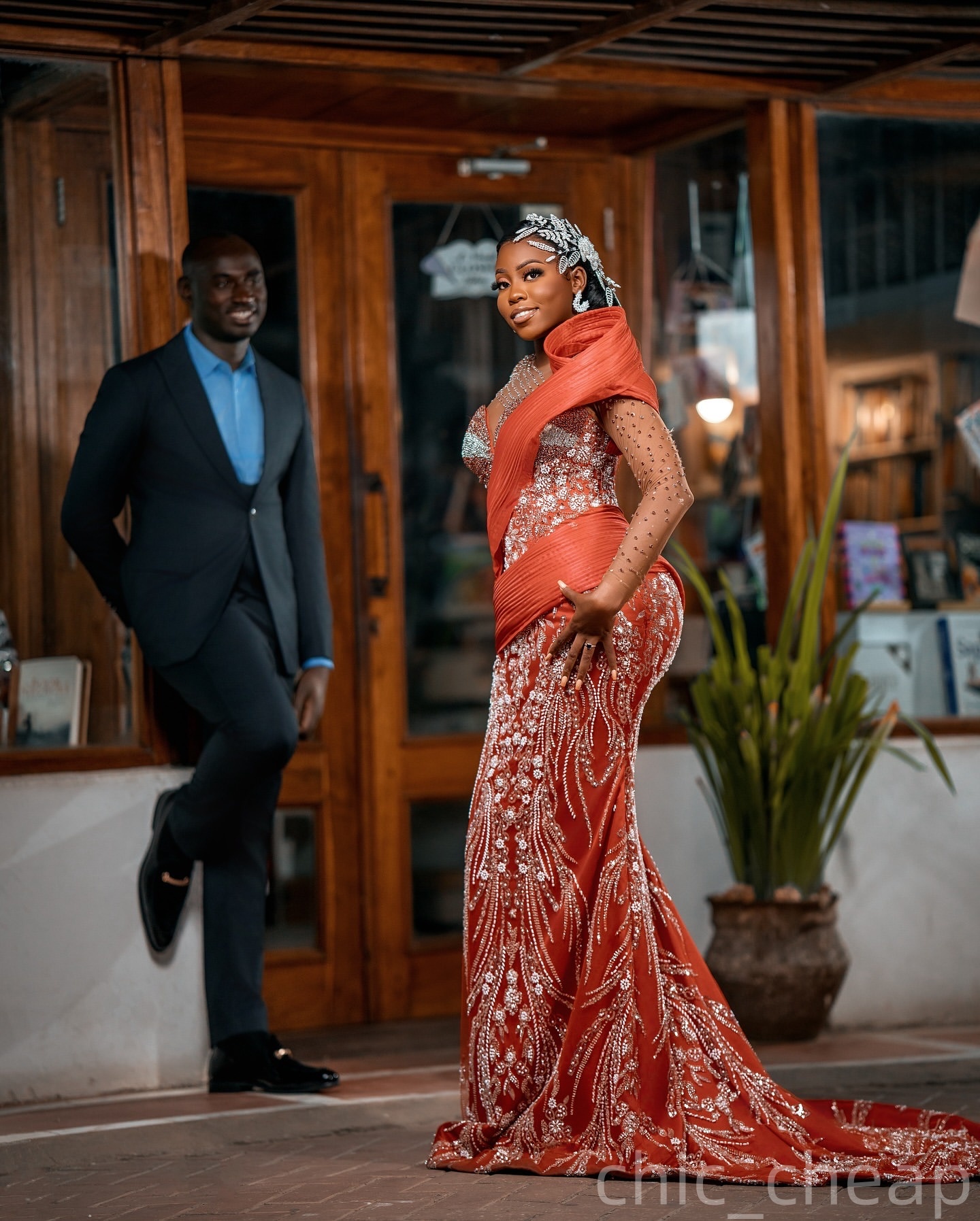 Burnt Orange Mermaid Prom Dresses 2025 Beaded Crystals Sheer Neck Evening Formal Party Second Birthday Engagement Gowns Plus Size Dress For Special Oc