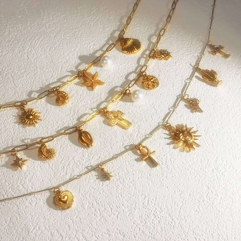 Fashion Ocean Beach Jewelry Cross Heart Sun sterling silver Pendant Charm Necklace Accessories