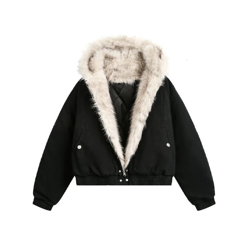 Y2K Winter Men Coat Casual Thick Warm Harajuku Punk Parka Streetwear Loose Hooded Faux Mink Collar Couple 251018