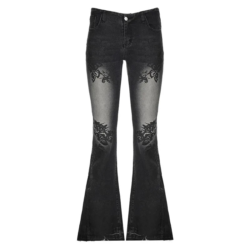 Flared Jeans Pants for Woman Baggy Y2k Womens Denim Shoujo Girl Style Coquette Big Size Spring Clothes Jean 251014