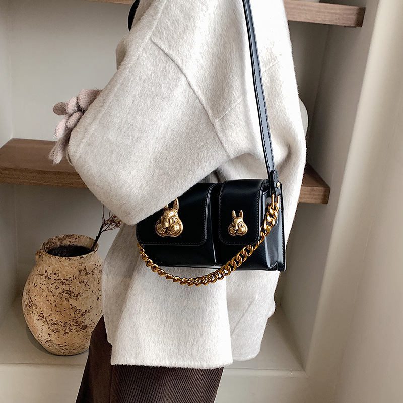 Luxury Brand Designer Bag Niche Fashion Commuter Motorcycle Bag Women's Bag 2024 New Rabbit Head Small Square Bag Underarm Bag High-End Shoulder 