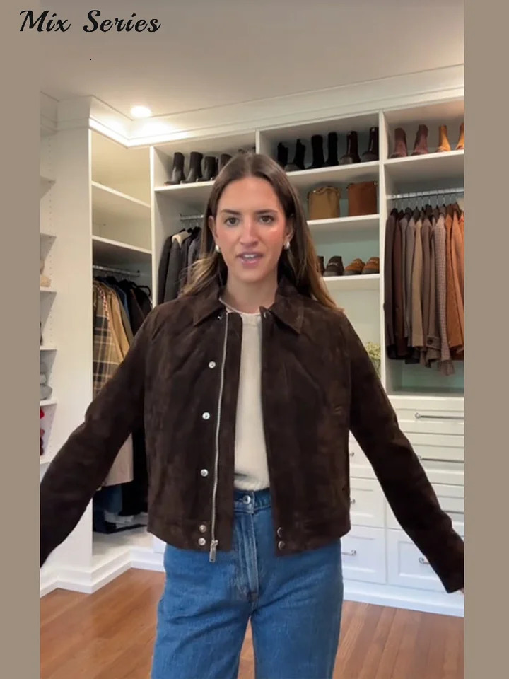 Casual Solid Zipper Jacket Women Lapel Collar Long Sleeve Button Retro Coats 2025 Autumn Lady Fashion Lightweight Streetwear 251010