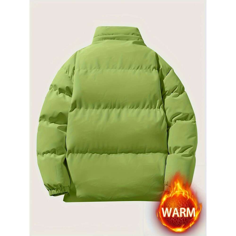 Men's Windproof With Graphene Lining Stand Collar Thick Full-Zip Front, Loose Fit For Skiing, Snowboarding & Ctivities - White/Turquoise Blue -Fi