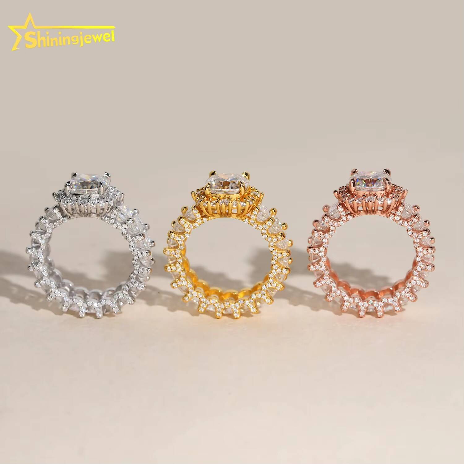 Fashion Iced Out Diamond Emerald Cut Band Women Engagement Ring VVS Moissanite Fine Hop Jewelry 925 Sliver Wedding Ring