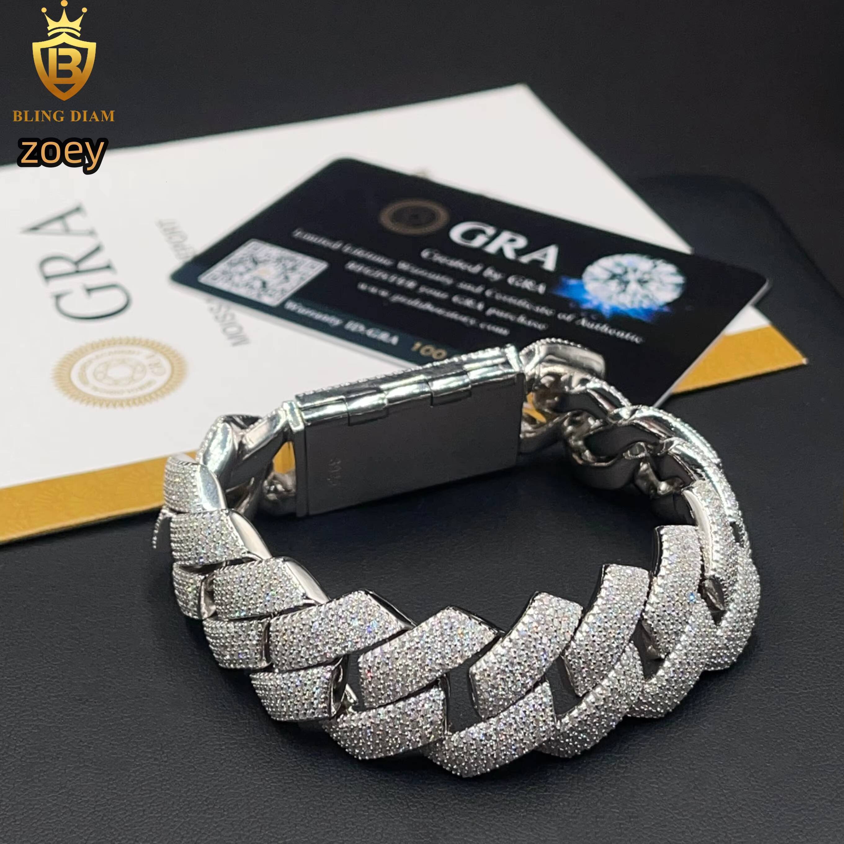21mm 5Rows Hip Hop Jewelry 925 Sterling Silver Vvs Diamond Moissanite Iced Out Miami Cuban Link Chain Bracelet