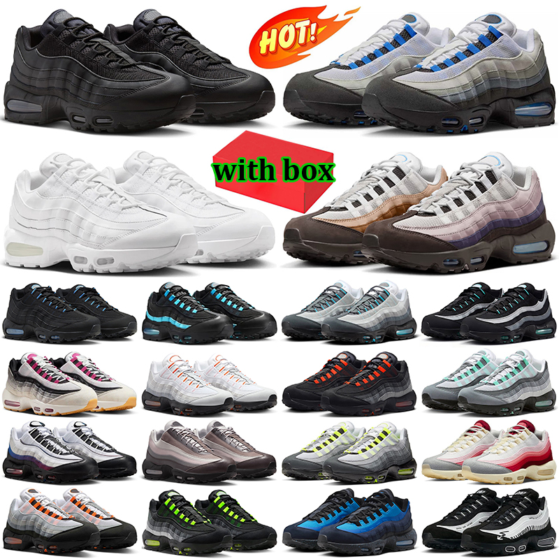 with box classic 95s running shoes men women designer sneakers triple black white patent leather grey navy blue red green pink mens airmac 95 outdoor sports trainers
