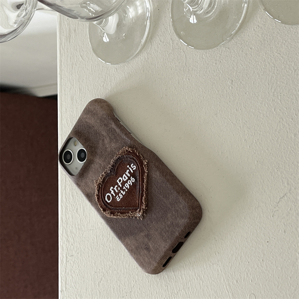 Suitable for iphone 17/16/15/14 Pro Max Denim Embroidered Heart Phone iPhone 13/12 Cartoon Case