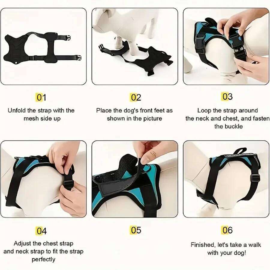 Reflective Dog Vest Harness With 5PCS Patches, Adjustable Soft Oxford Pet Harness, Inner Layer Mesh, Easy T