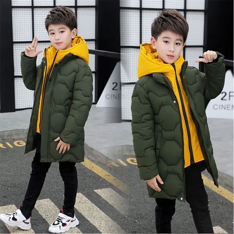 Boys Winter Thick Coat Teen Parka Children Plus Velvet Warm Jackets Fashion Hooded Outwear Kids Clothes 614Y 251017