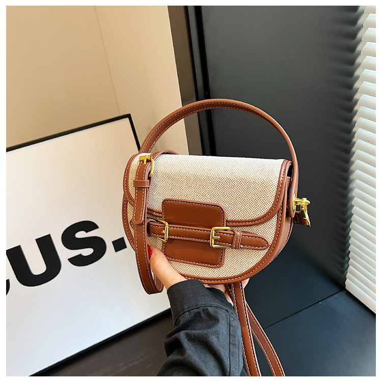 Luxury Brand Designer Bag Semicircular Handheld Saddle Bag For Women, Fashionable Color-Block Korean Style, Niche Design, Patchwork Commuter Shoulder 