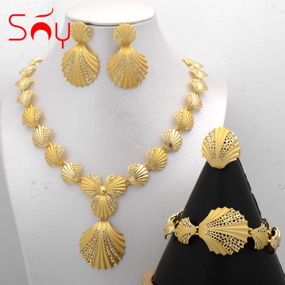 Sunny Jewelry Set Costume Shell Earrings Necklace Bracelet Ring Simple Gold Plated For Women Bridal Wedding Party 251016