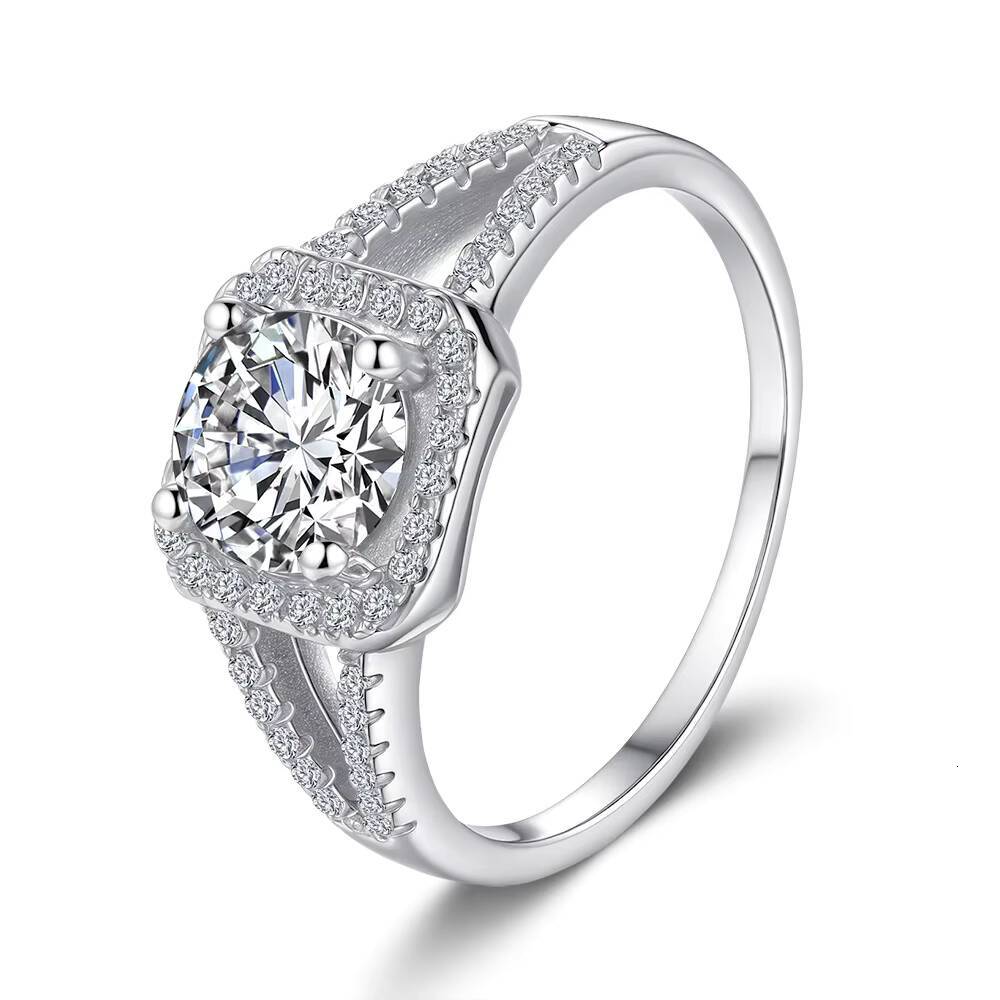 Fine Moissanite Jewelry Factory Geometric square Design Womens Fashion 925 Silver VVs1 Diamond Moissanite Ring for Ladies