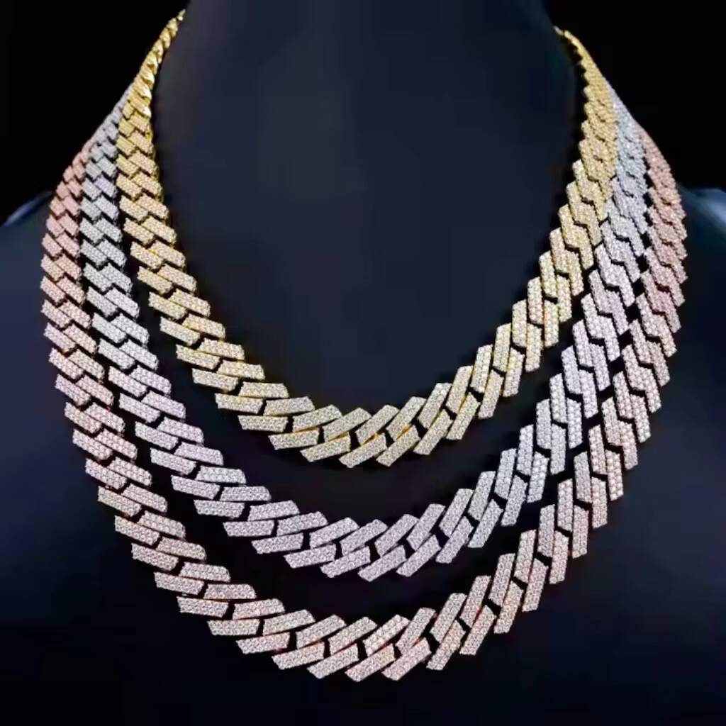 High Quality 925 Sterling Silver 620mm Cubana Hop Jewelry VVS Moissanite Iced Out Cuban Link Chain Necklace for Men