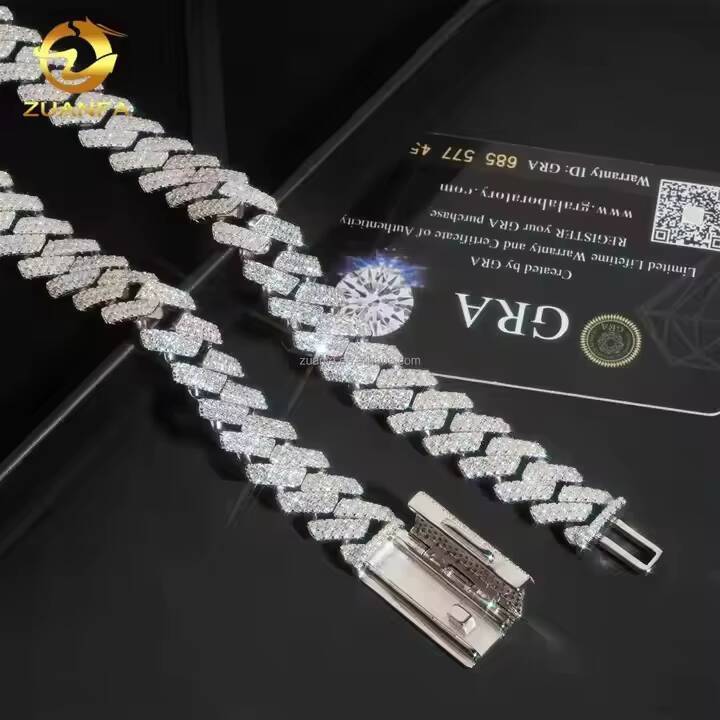 Lowest Price on Promotion VVS Moissanite 14MM Necklace Hip Hop Men Jewelry Iced Out Solid 925 Silver Cuban Link Chain