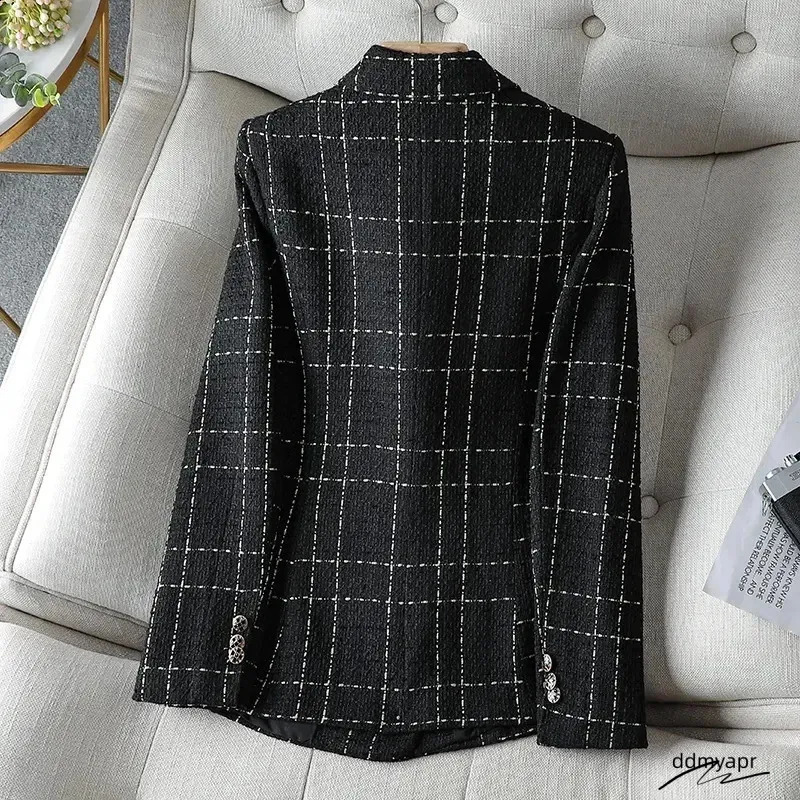 Ladies Jackets: ddmyApr Elegant White Suit Autumn Winter Wool Tweed Jacket, Casual Small Fragrance Outwear, Temperament Blazer Female Top
