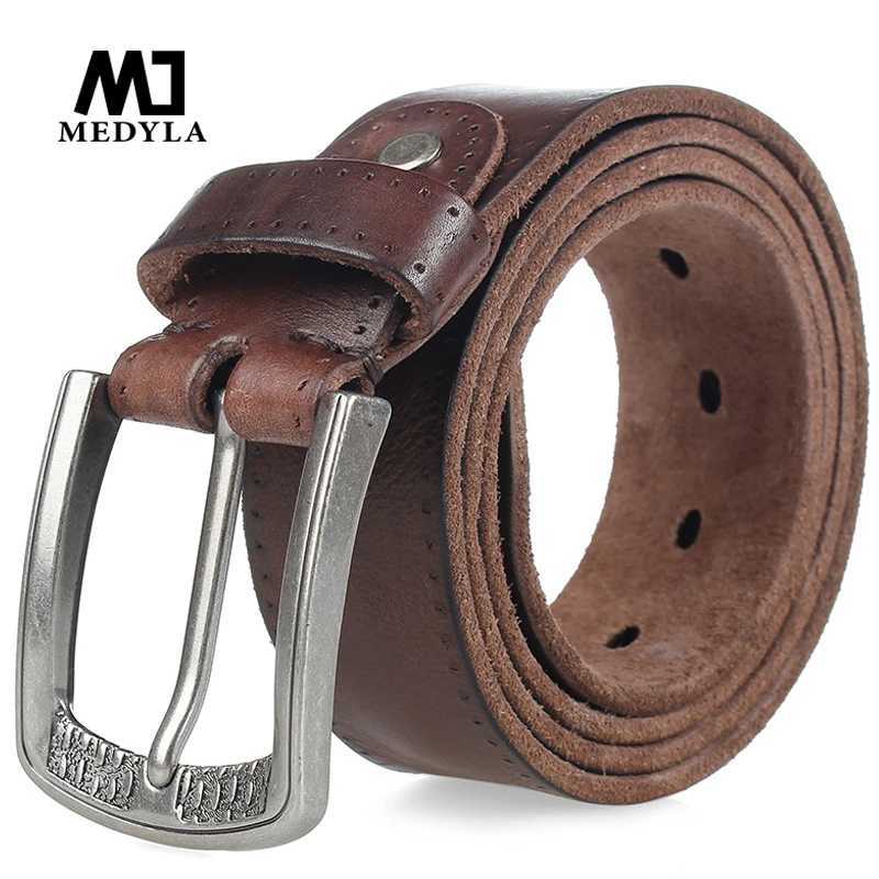 MEDYLA Mens Belt Natural Skin Cowhide Belt Vintage Alloy Pin Buckle Jeans Belts Strap Casual Leather Belt For Men DSW533 W251018