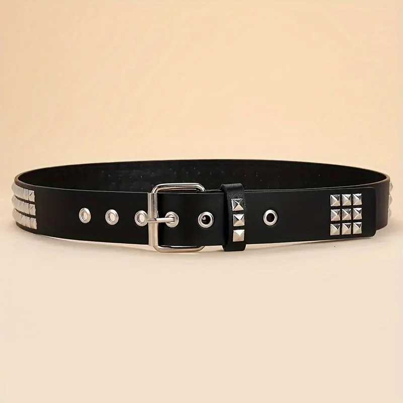 Punk style rivet belt set equipped with stainless steel square buckle PU panel material male and female pyramid rivet decorat W251018