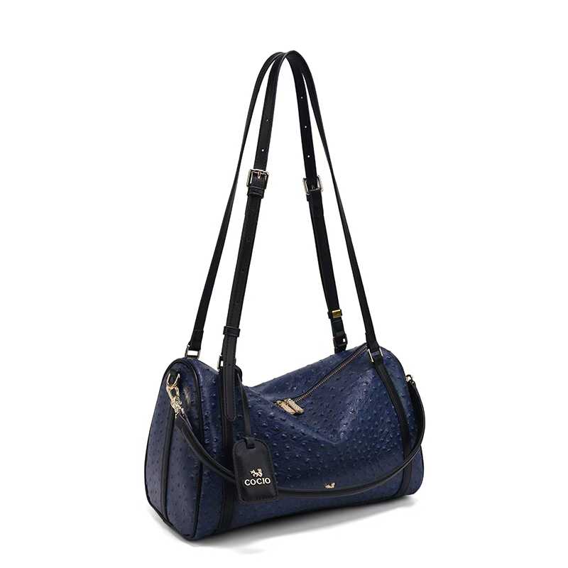 COCIO designer bag New leather light luxury Boston bag fashionable ostrich pattern outdoor large capacity shoulder bag