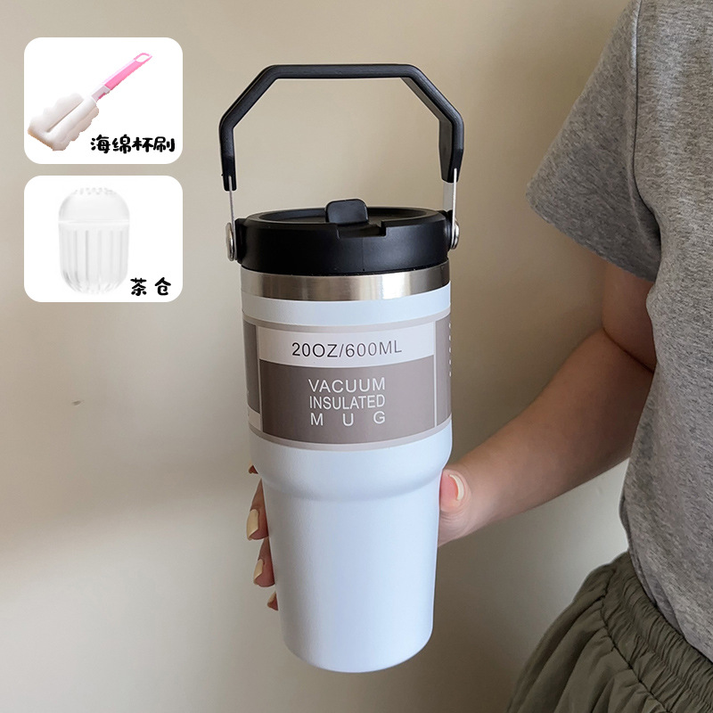 large capacity portable car cup stainless steel thermos cup with straw handle travel sports water bottle vacuum flask