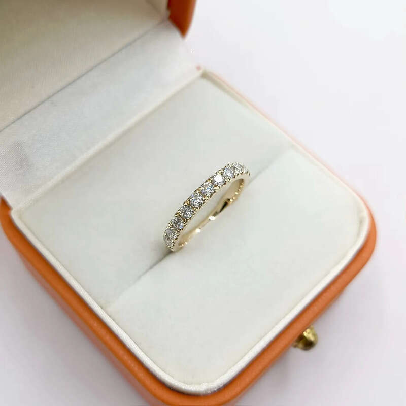 14K Solid Gold 3mm Width Round Moissanite RD 2.5mmx12pcs Wedding Ring for Women