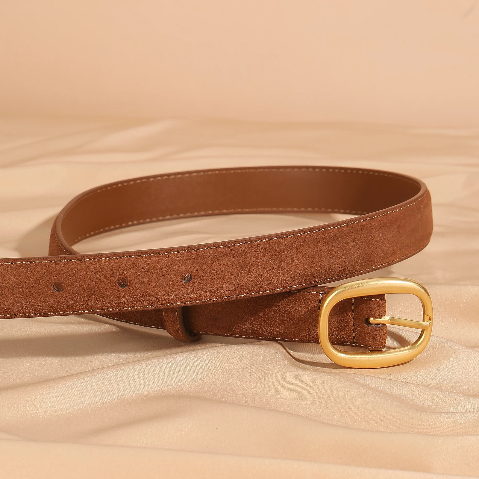 Fashion deerskin suede womens belt square metal pin buckle to match dress jeans belt 251016