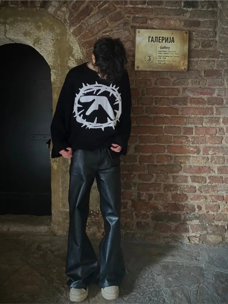 Punk Mens Sweater Aphex Twin Knit Y2k Autumn Pullover Goth Tops Women Vintage Knitwear Jumper Streetwear Korean Unisex Clothing 251014