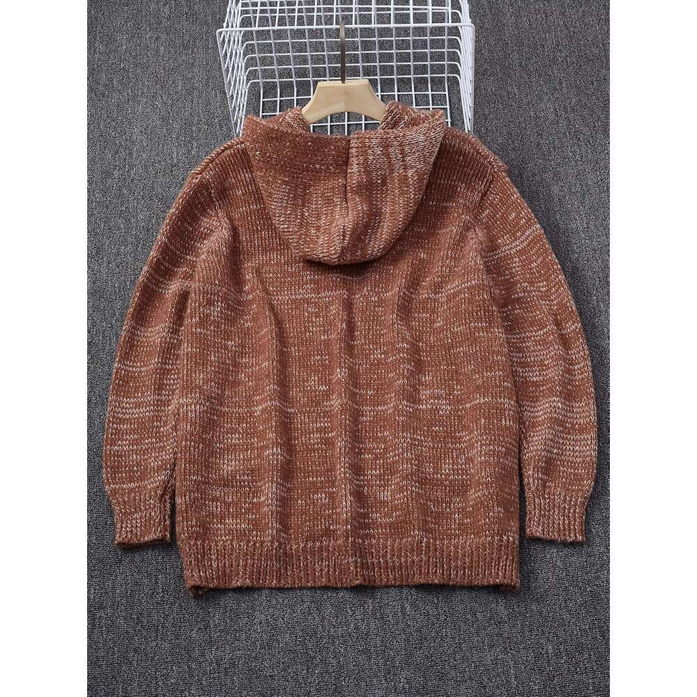 Plus Size Knit Hooded Sweater, Stylish Cardigan Coat For Spring Fall Winter, Men's Clothing