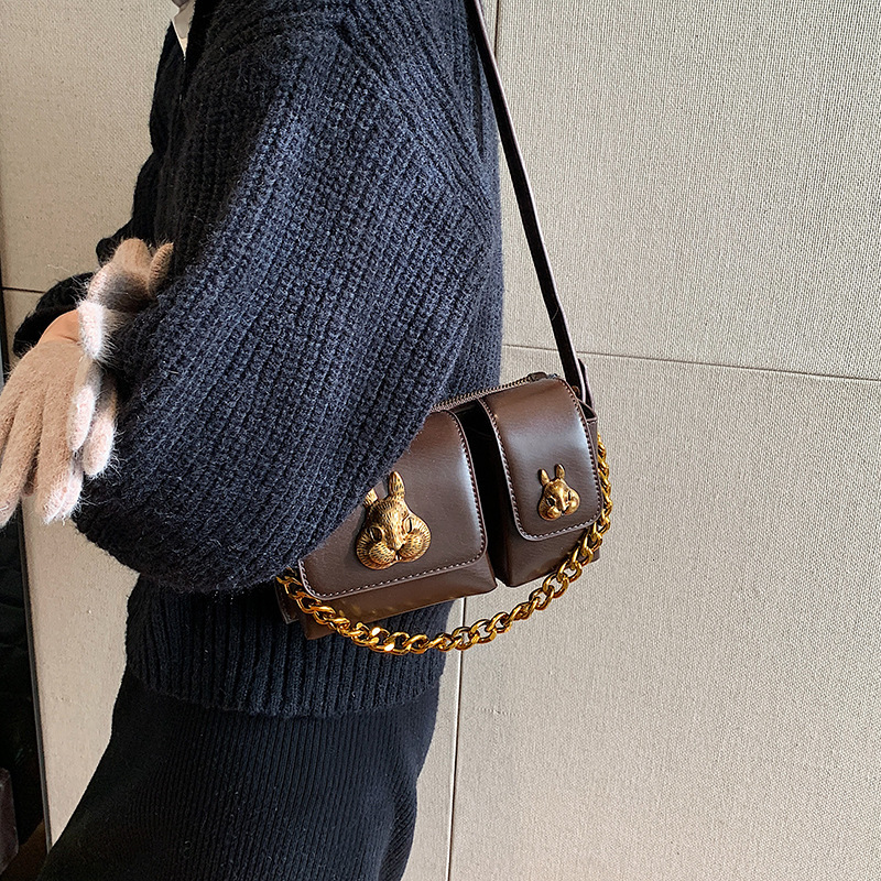 Luxury Brand Designer Bag Niche Fashion Commuter Motorcycle Bag Women's Bag 2024 New Rabbit Head Small Square Bag Underarm Bag High-End Shoulder 
