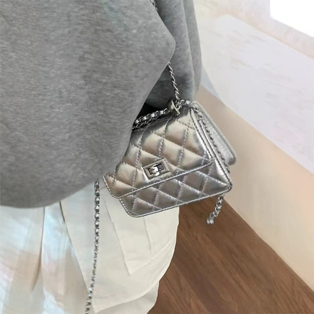 Luxury Brand Designer Bag Mini Silver Bag Women's 2025 New Trendy Fashion High-End Quilted Chain Bag Single Shoulder Crossbody Small Square Bag