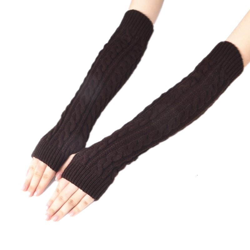 Yifan Autumn Winter Outdoor Travel Warm Cold-Proof Solid Color Cable Knit Long Half-Finger Elastic Warmers Knitted Arm Sleeves for Women
