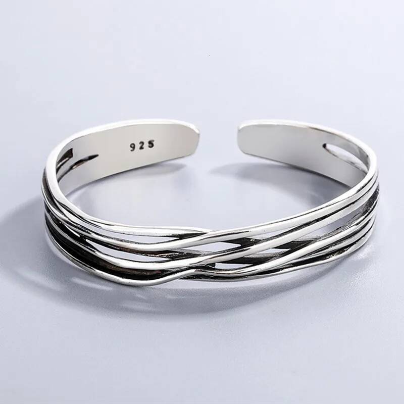 Designer bracelet Retro Wave Braided Bracelets 925 Sterling Silver Jewelry Personality Geometric Exquisite Opening Bangles free shipping