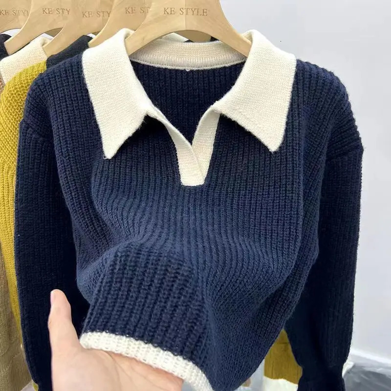 Sweater Knitted Sweater POLO Autumn Winter Korean Edition Lazy Style Soft Glutinous Outer Loose Small Bottom Casual Top 251015