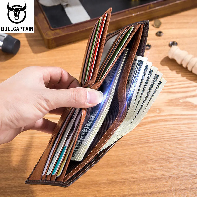 BULLCAPTAIN RFID Blocking Mens Leather Wallet Bifold Slim Wallet Multicard Card Holder ID Wallet QB 05 251013