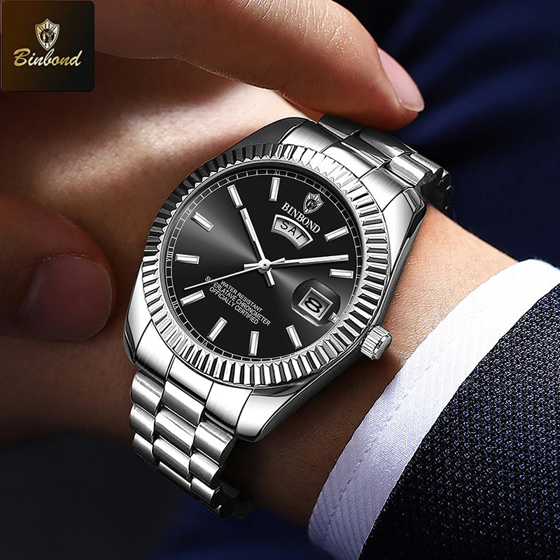 BINBOND Sport Wrist Watch For Man Waterproof Luminous Date Men Watch Quartz Stainless Steel Mens Watches Male Reloj 251017