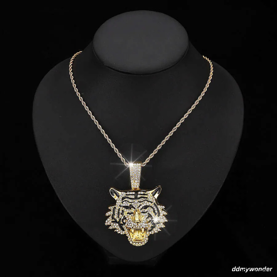 Men's Hip-Hop Tiger Pendant Necklace: Alloy Cuban Chain With 3D Full Dia Style Ddmywonder